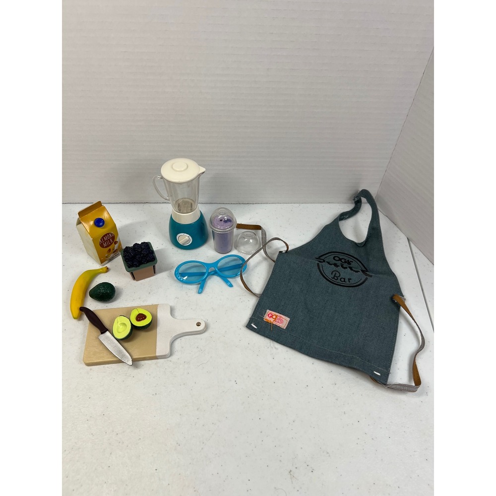Our Generation OG Juice Bar Accessory Set for 18 Inch Dolls Blue Apron Blender